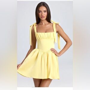 Oh Polly Bellamy Draped Corset Mini Dress in Lemon Sherbet